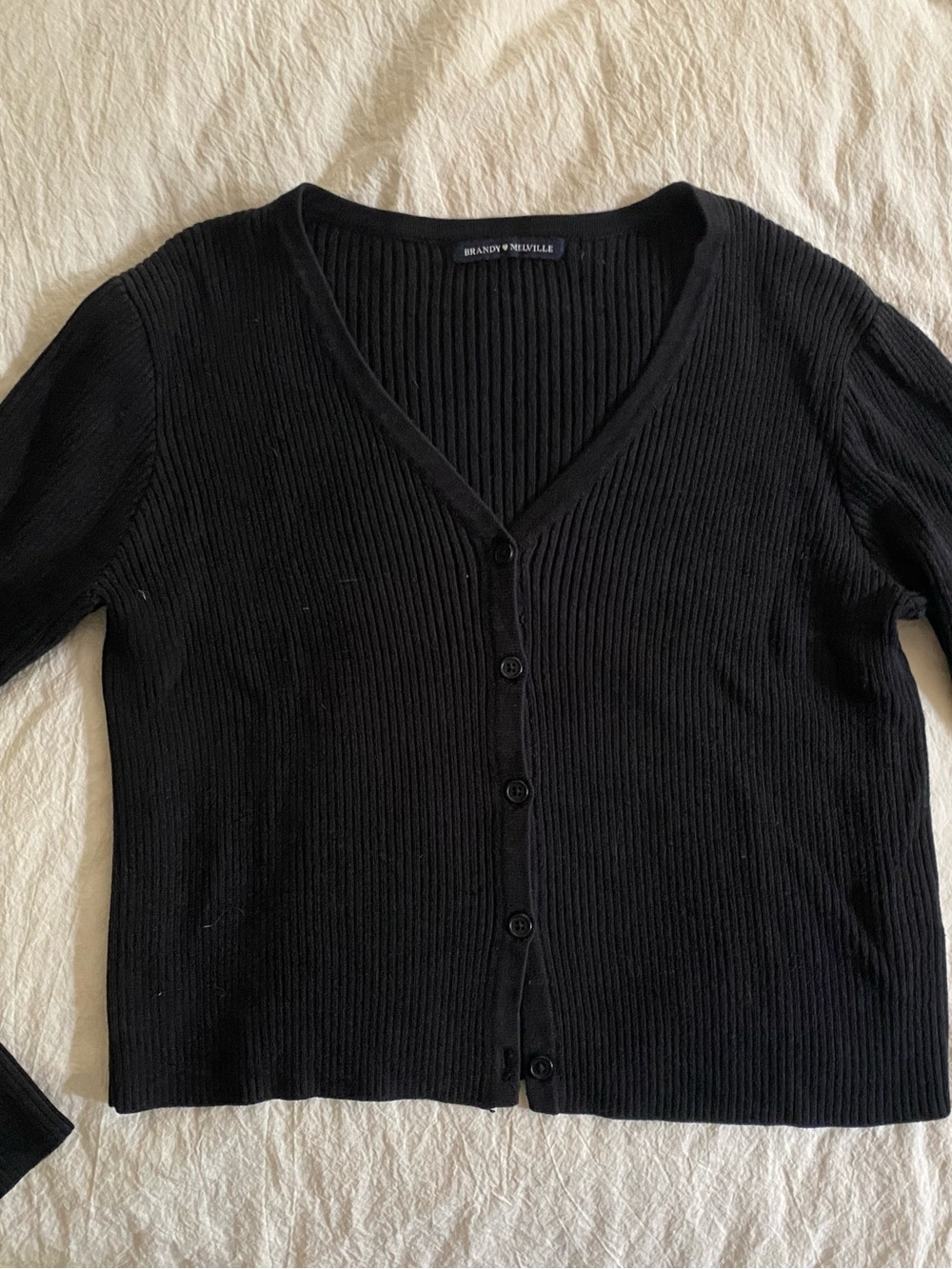 Brandy Melville Black Ribbed V-Neck Button Cardigan